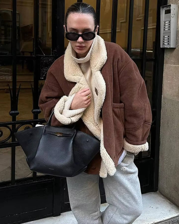 Women's Faux Shearling Aviator Jacket with Zip Front - photo 5