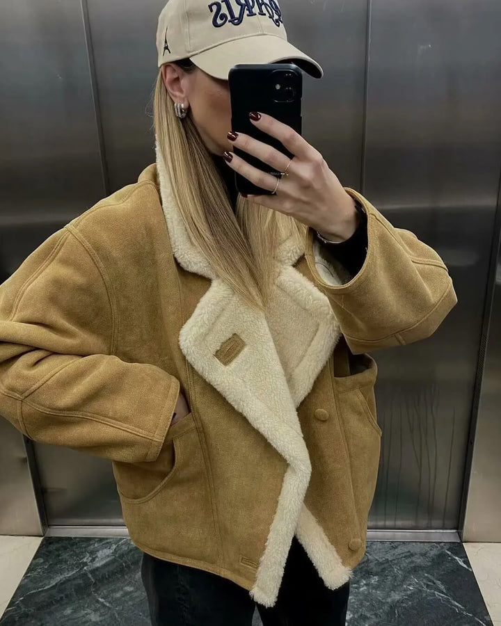 Women's Faux Shearling Aviator Jacket with Zip Front - photo 6