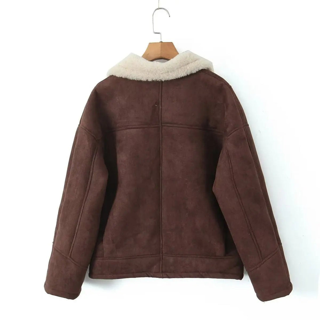 Women's Faux Shearling Aviator Jacket with Zip Front - photo 9