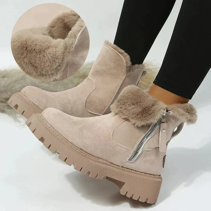 Women's Faux Fur Trim Ankle Boots with Side Zip - photo 1