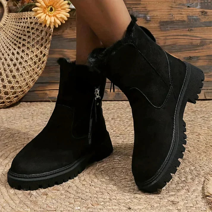 Women's Faux Fur Trim Ankle Boots with Side Zip - photo 2