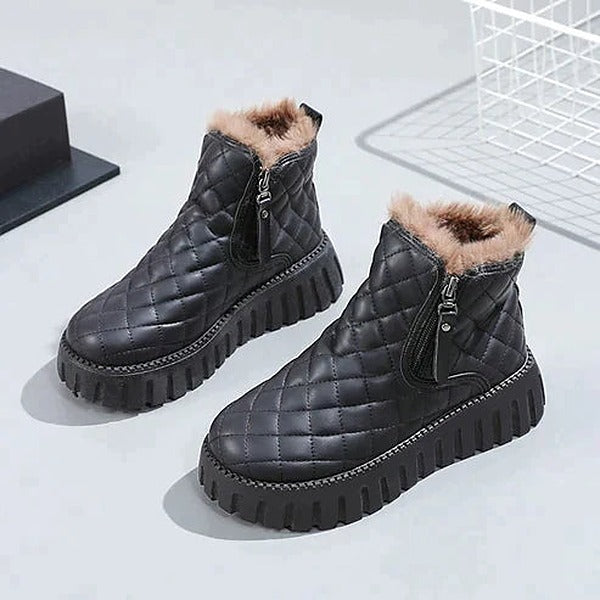 Women's Quilted Ankle Boots with Faux Fur Trim - photo 1