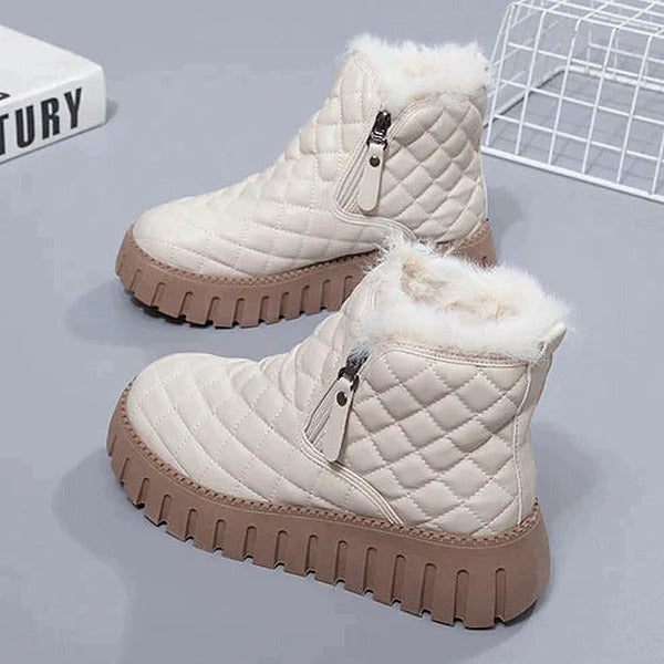 Women's Quilted Ankle Boots with Faux Fur Trim - photo 2