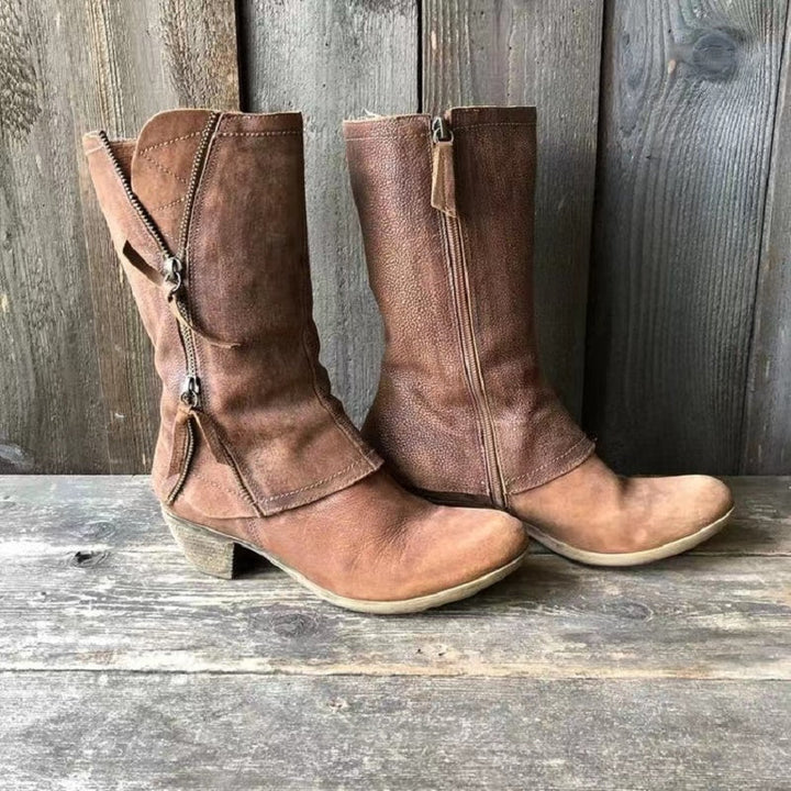 Women's Mid-Calf Boots with Block Heel and Side Zip - photo 1