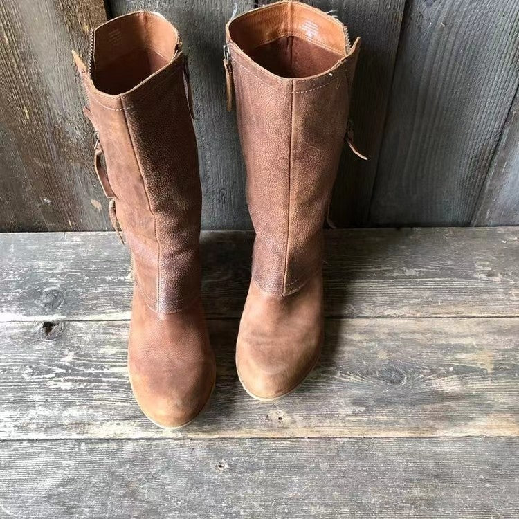 Women's Mid-Calf Boots with Block Heel and Side Zip - photo 2