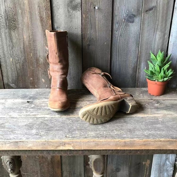 Women's Mid-Calf Boots with Block Heel and Side Zip - photo 3