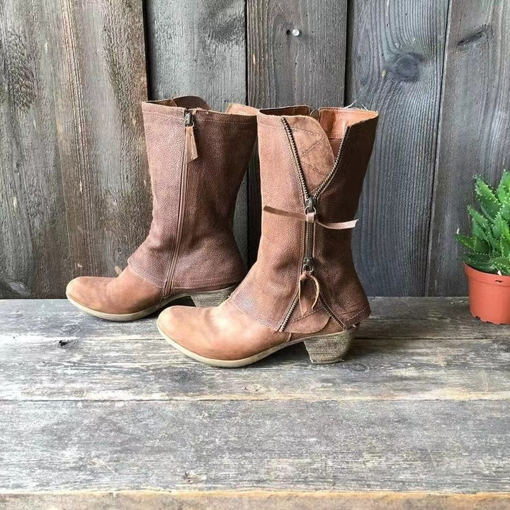Women's Mid-Calf Boots with Block Heel and Side Zip - photo 4