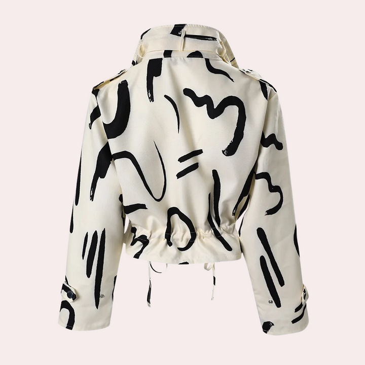 Women's Abstract Print Cropped Jacket with Flap Pockets - photo 5