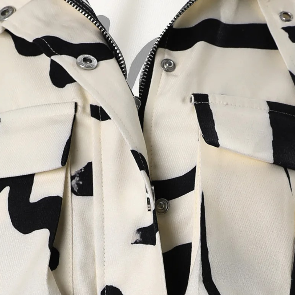 Women's Abstract Print Cropped Jacket with Flap Pockets - photo 6