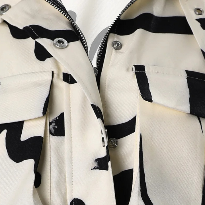 Women's Abstract Print Cropped Jacket with Flap Pockets - photo 6