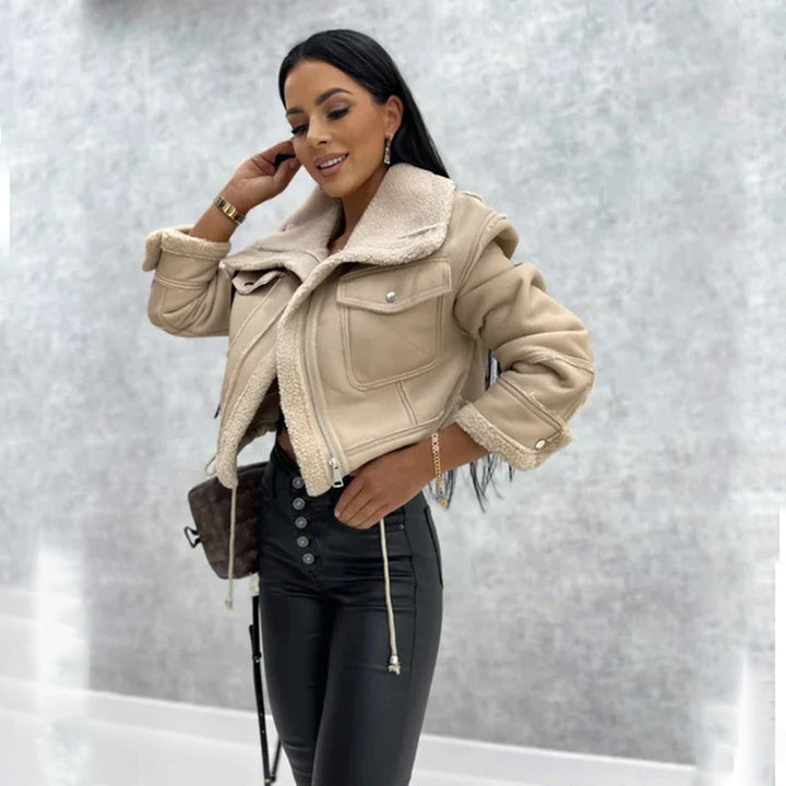 Women's Cropped Biker Jacket with Flap Pockets - photo 1