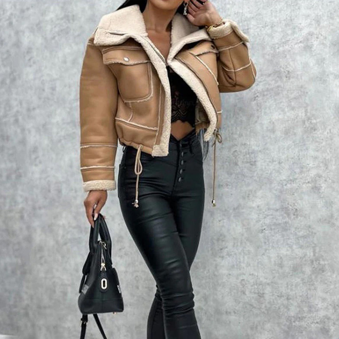 Women's Cropped Biker Jacket with Flap Pockets - photo 10