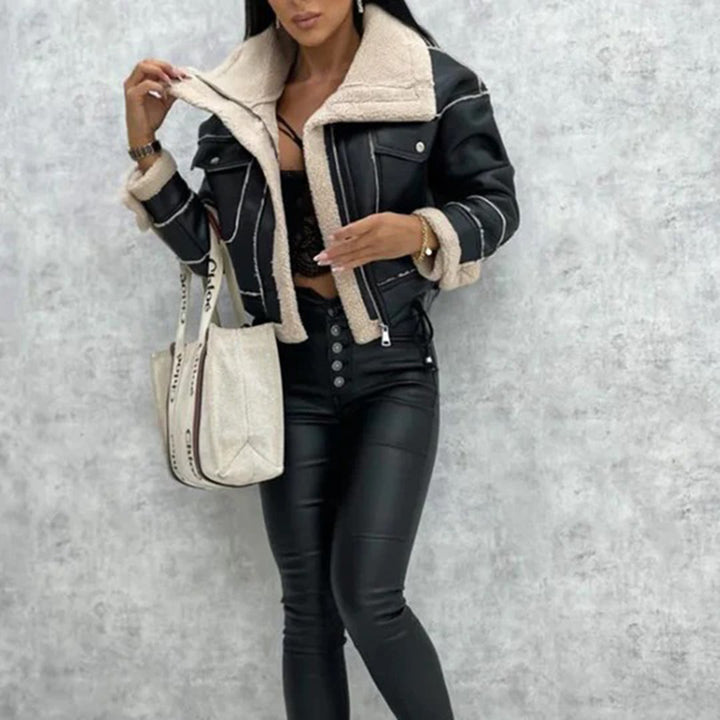 Women's Cropped Biker Jacket with Flap Pockets - photo 2