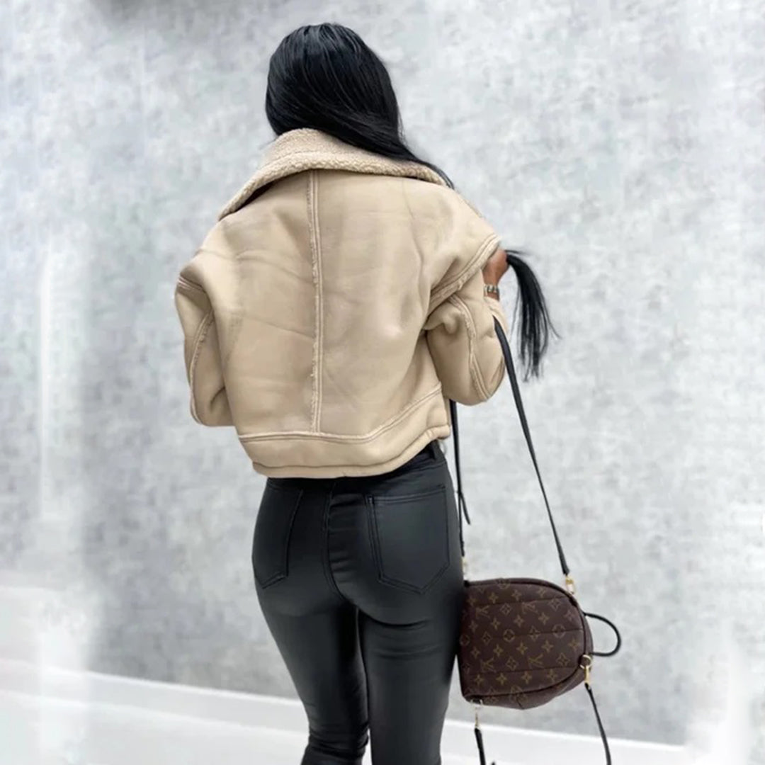 Women's Cropped Biker Jacket with Flap Pockets - photo 4