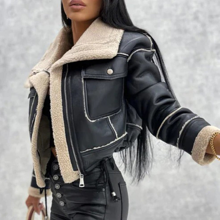 Women's Cropped Biker Jacket with Flap Pockets - photo 6