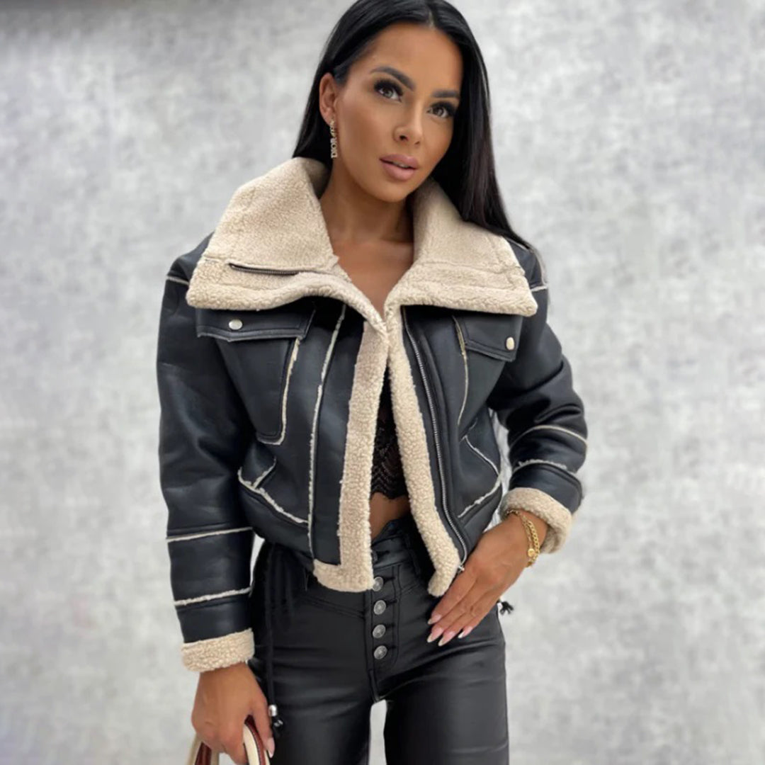 Women's Cropped Biker Jacket with Flap Pockets - photo 7