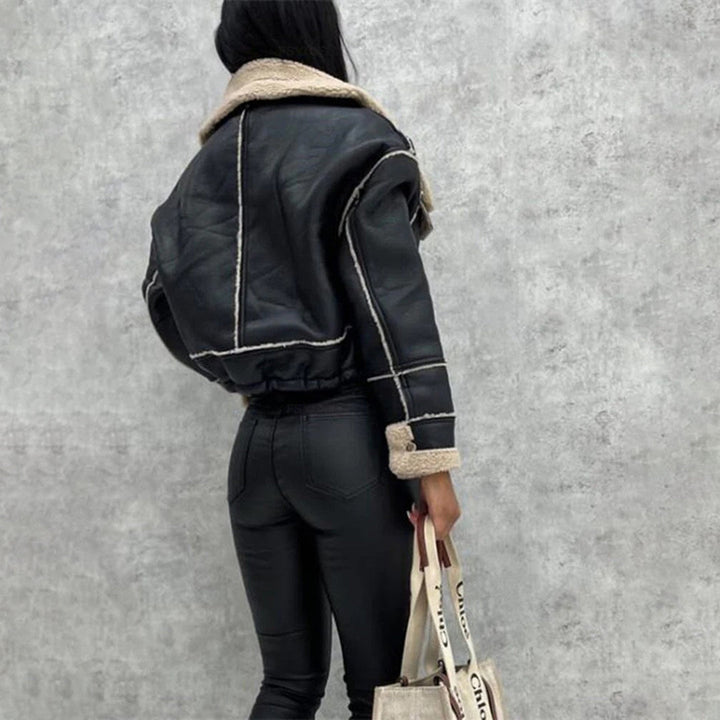 Women's Cropped Biker Jacket with Flap Pockets - photo 8