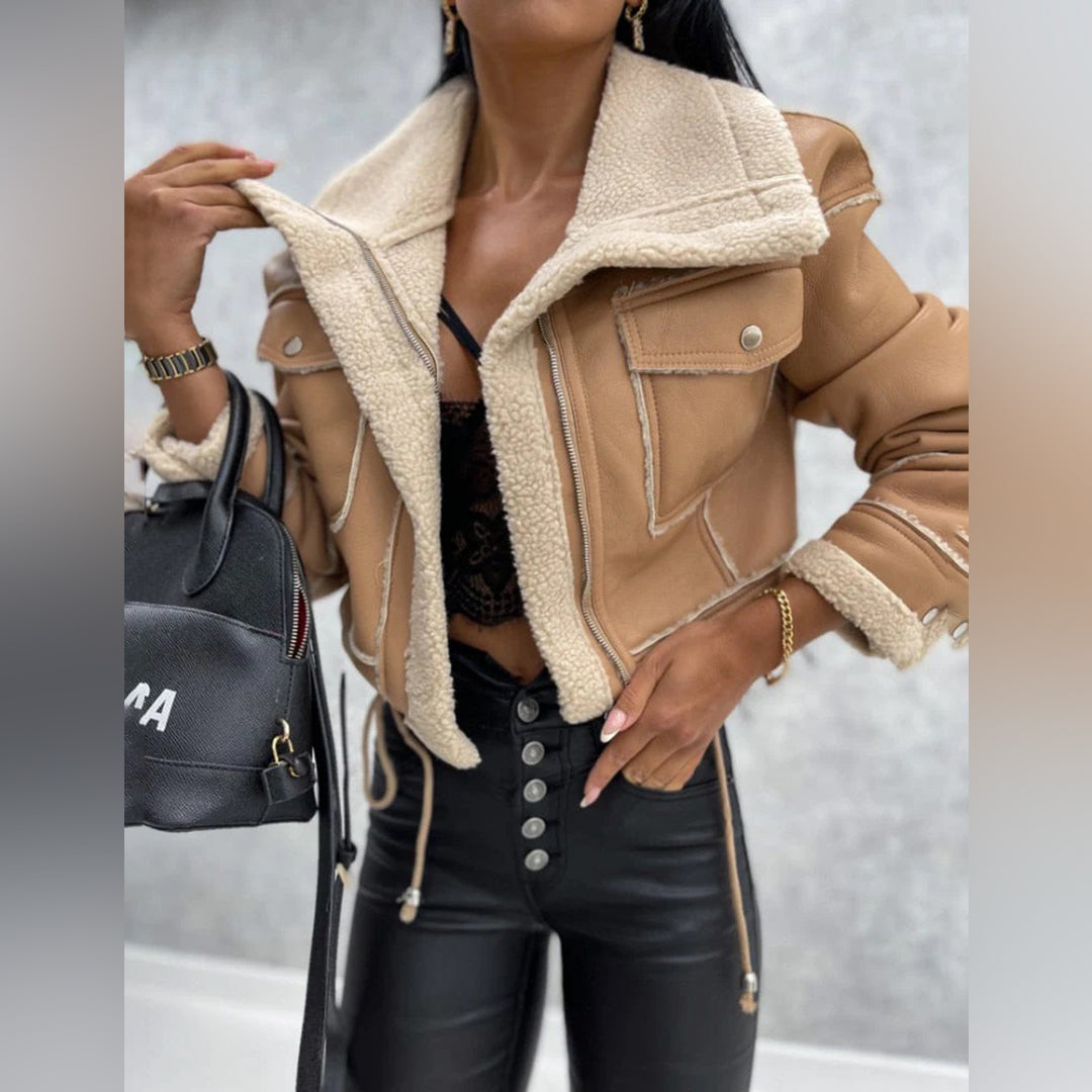 Women's Cropped Biker Jacket with Flap Pockets - photo 9