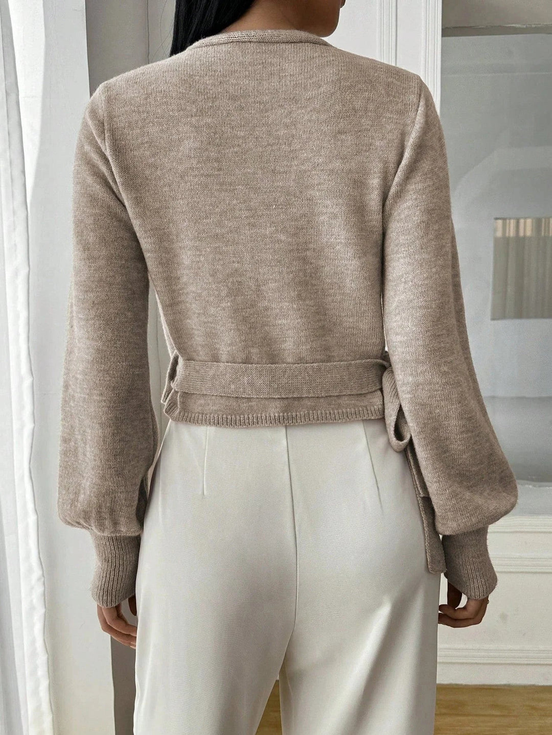 Women's Wrap Sweater with Adjustable Tie Belt - photo 2