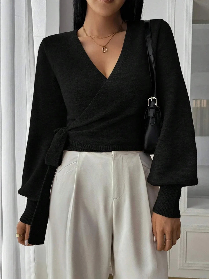 Women's Wrap Sweater with Adjustable Tie Belt - photo 5