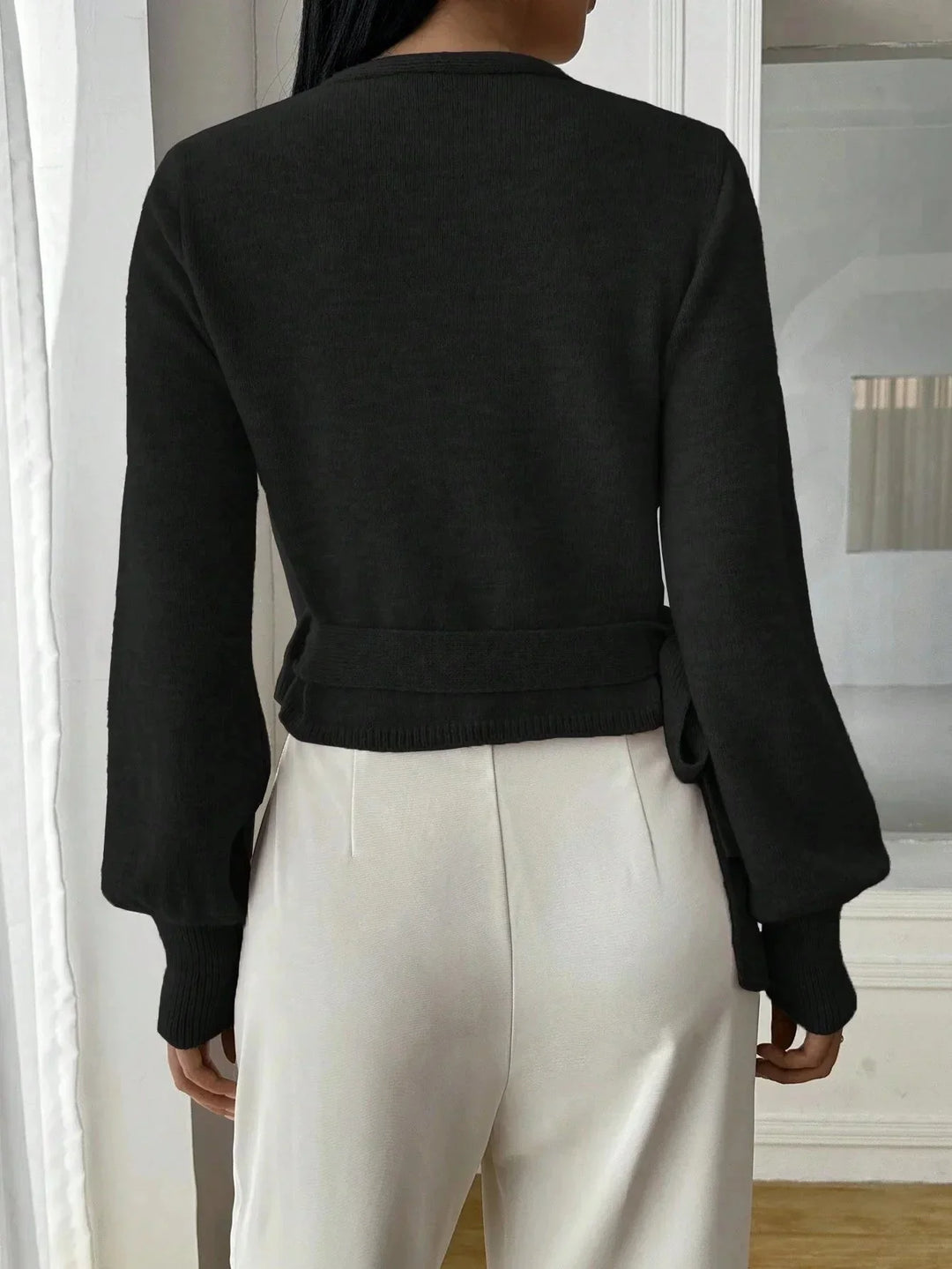 Women's Wrap Sweater with Adjustable Tie Belt - photo 6