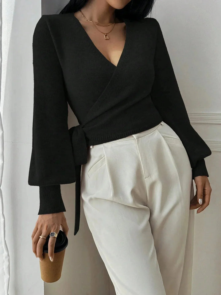 Women's Wrap Sweater with Adjustable Tie Belt - photo 7