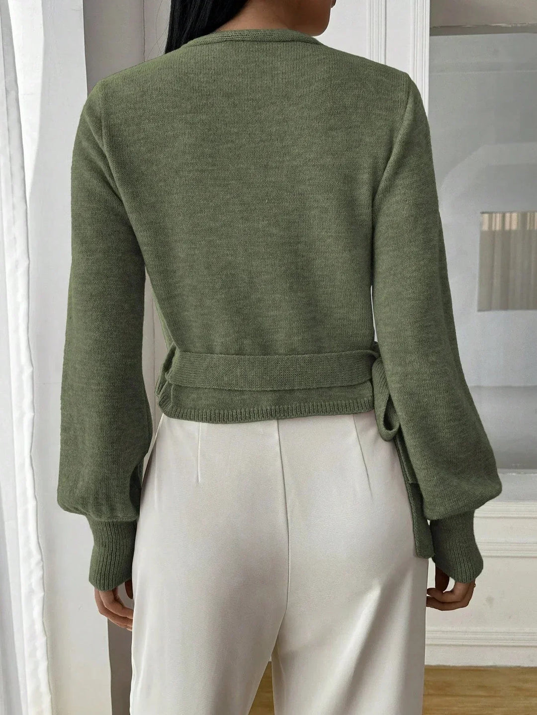 Women's Wrap Sweater with Adjustable Tie Belt - photo 9