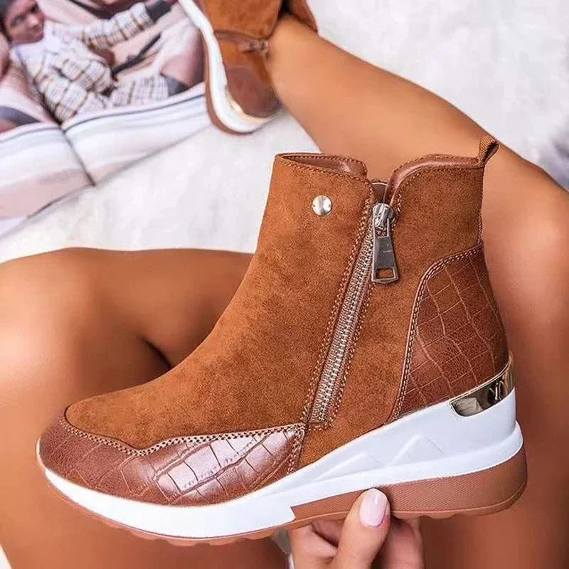 Women's Zip-Front Ankle Boots with Wedge Sole - photo 1