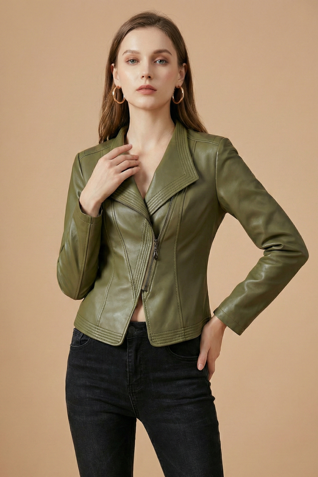 Women's Zip-Front Long Sleeve Biker Jacket - photo 2