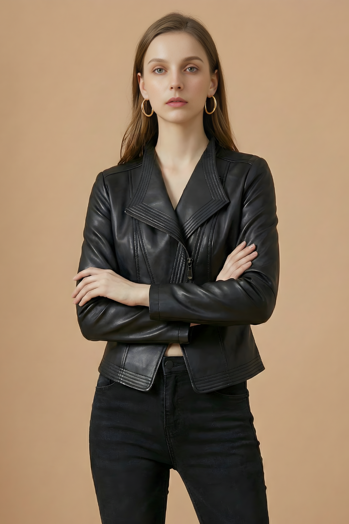 Women's Zip-Front Long Sleeve Biker Jacket - photo 4
