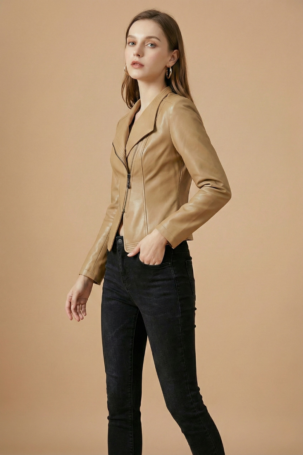Women's Zip-Front Long Sleeve Biker Jacket - photo 7