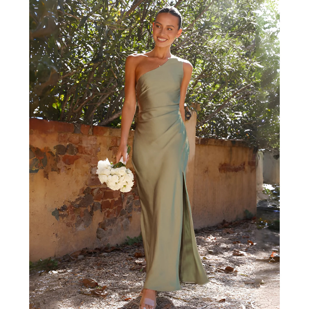 Women's Asymmetric Split Maxi Dress with a One-Shoulder Neckline