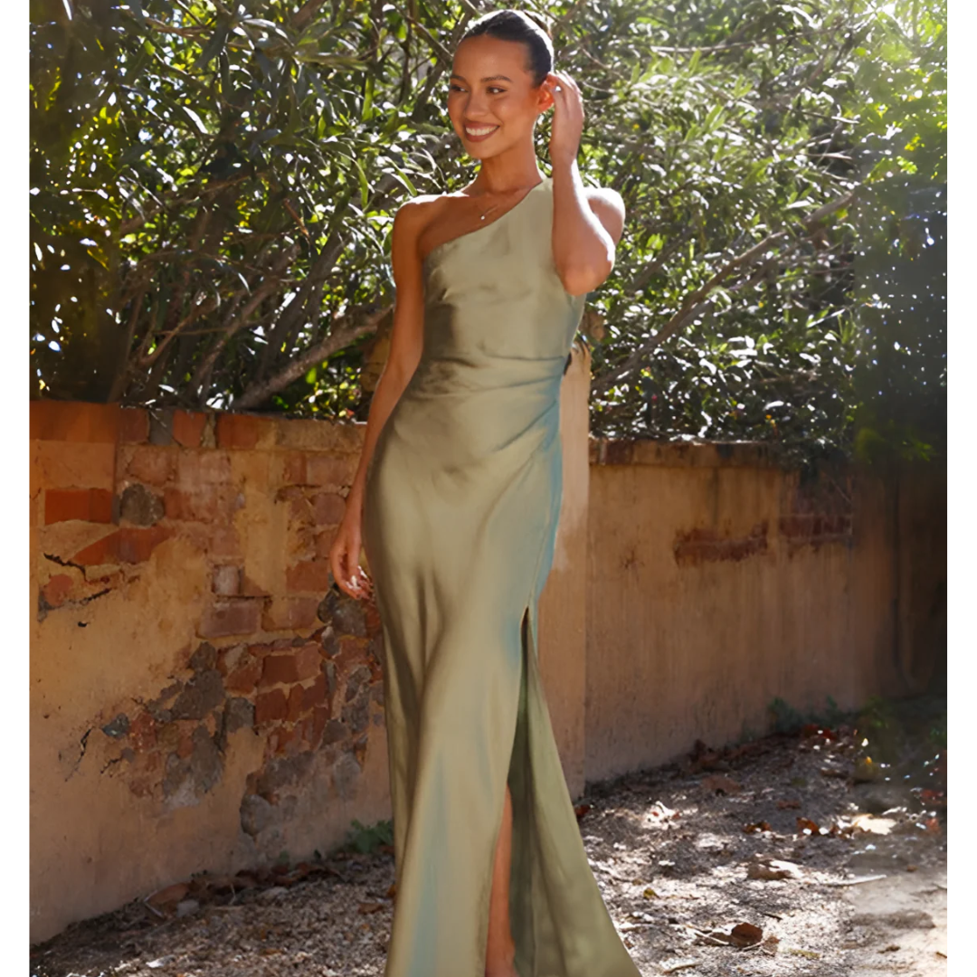 Women's Asymmetric Split Maxi Dress with a One-Shoulder Neckline