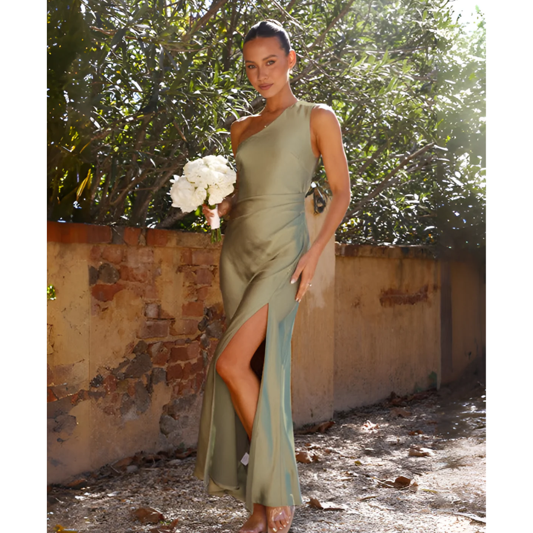 Women's Asymmetric Split Maxi Dress with a One-Shoulder Neckline