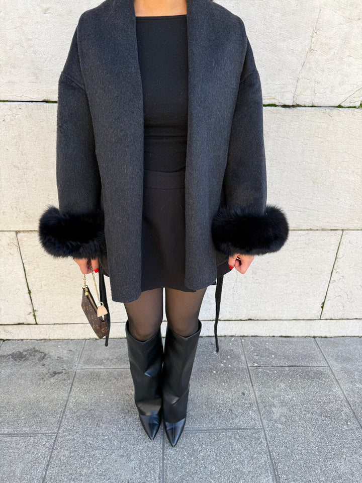 Women's Belted Coat with Faux Fur Cuffs - photo 10