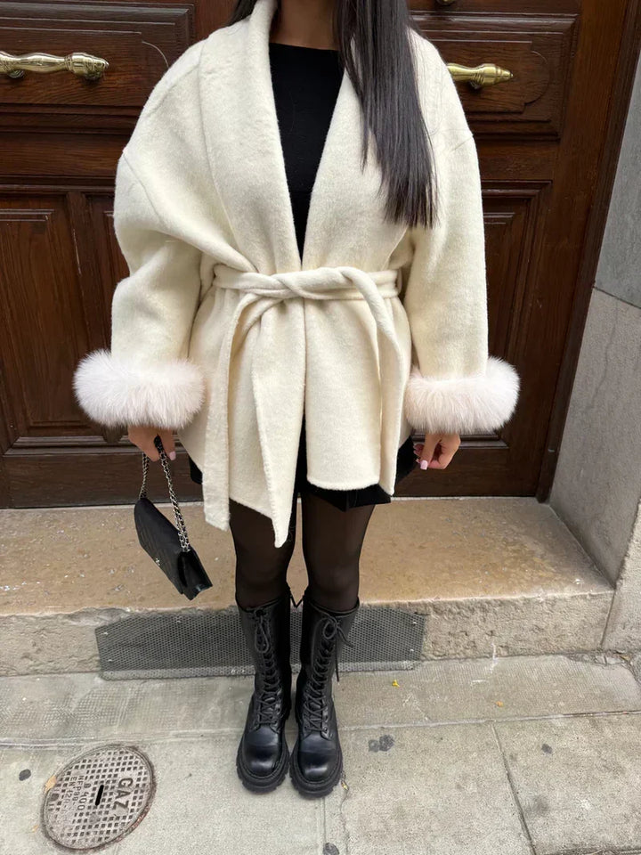 Women's Belted Coat with Faux Fur Cuffs - photo 13