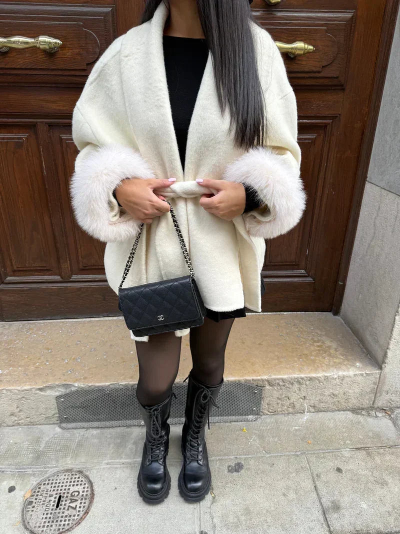 Women's Belted Coat with Faux Fur Cuffs - photo 14