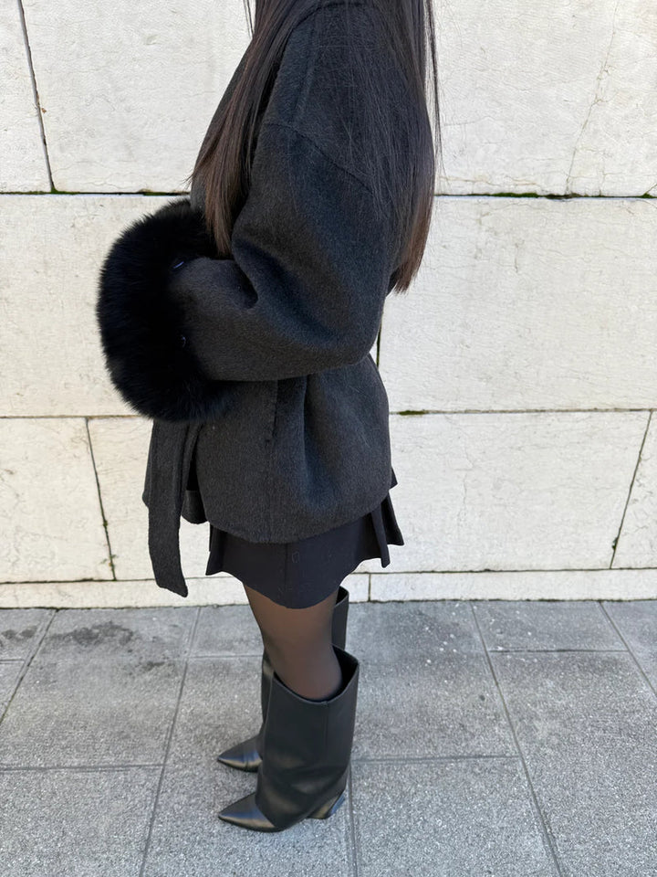 Women's Belted Coat with Faux Fur Cuffs - photo 16
