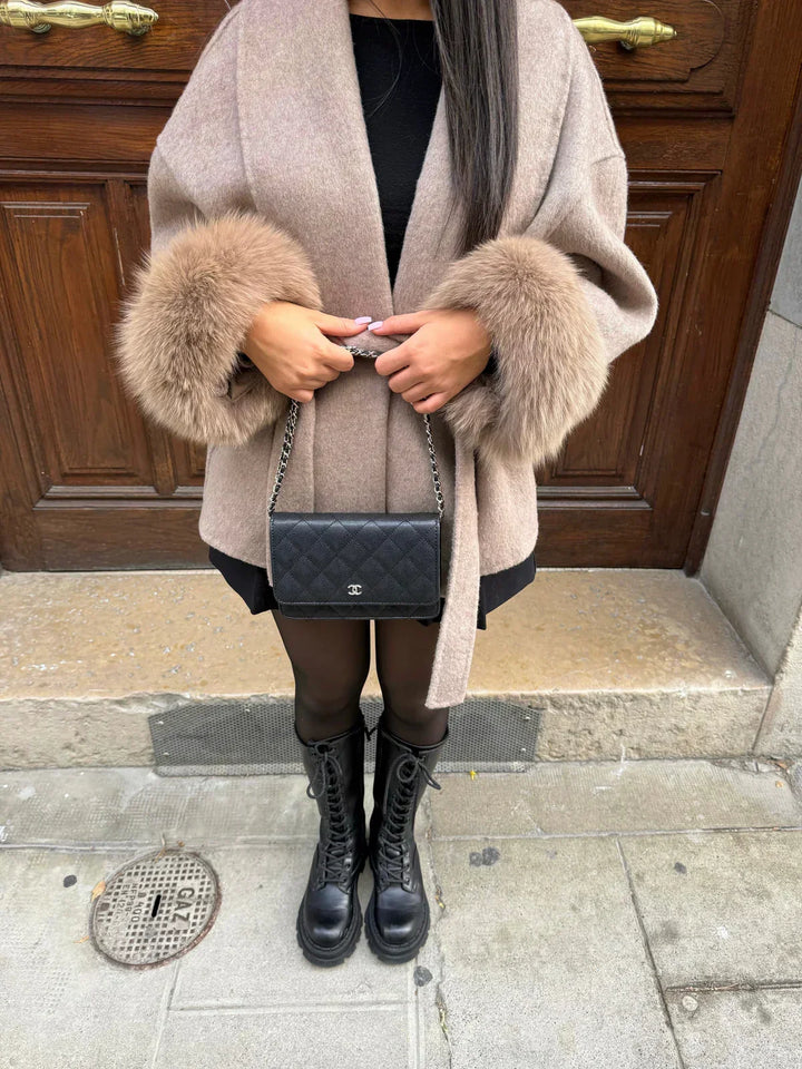Women's Belted Coat with Faux Fur Cuffs - photo 2