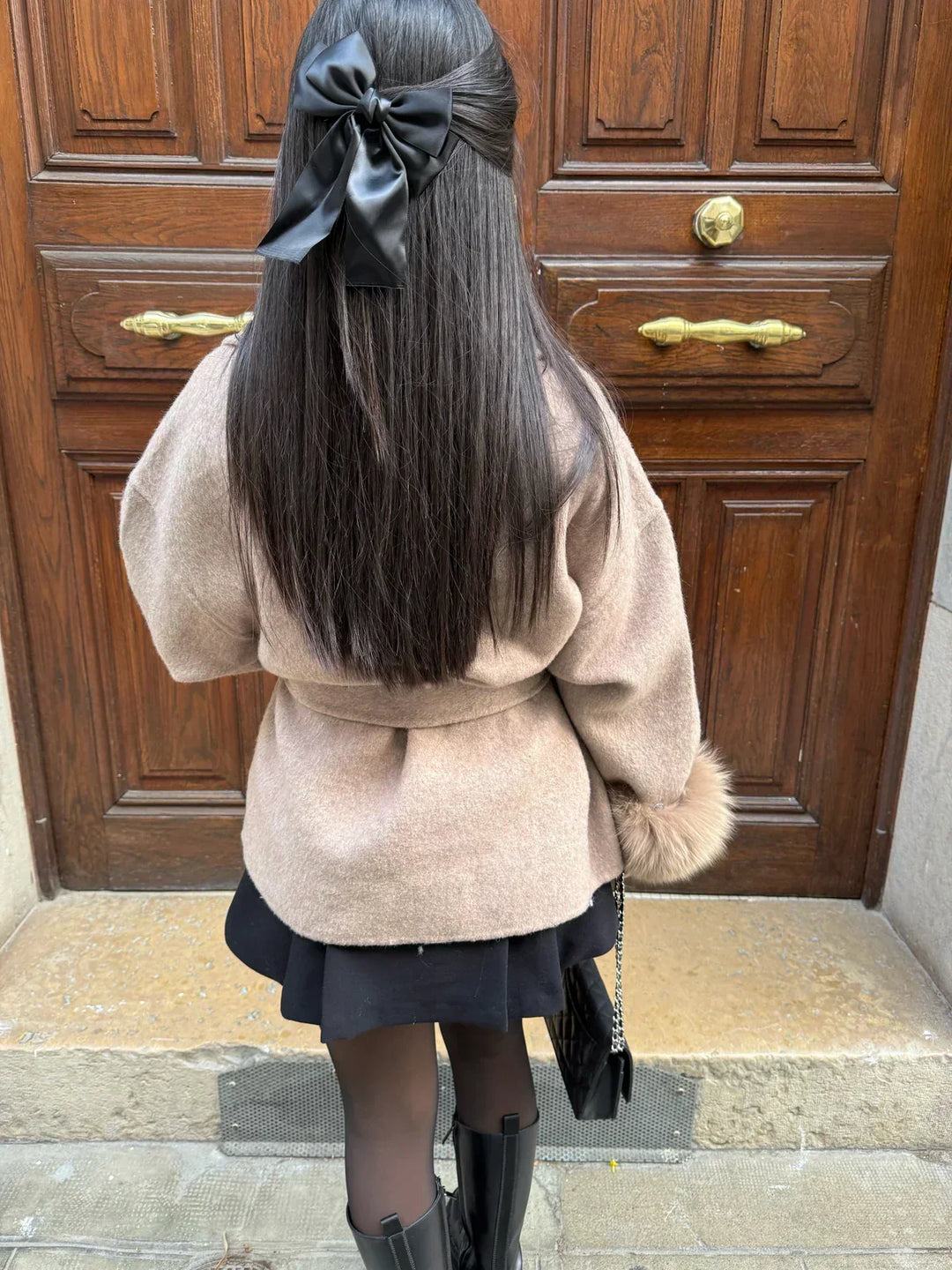 Women's Belted Coat with Faux Fur Cuffs - photo 3