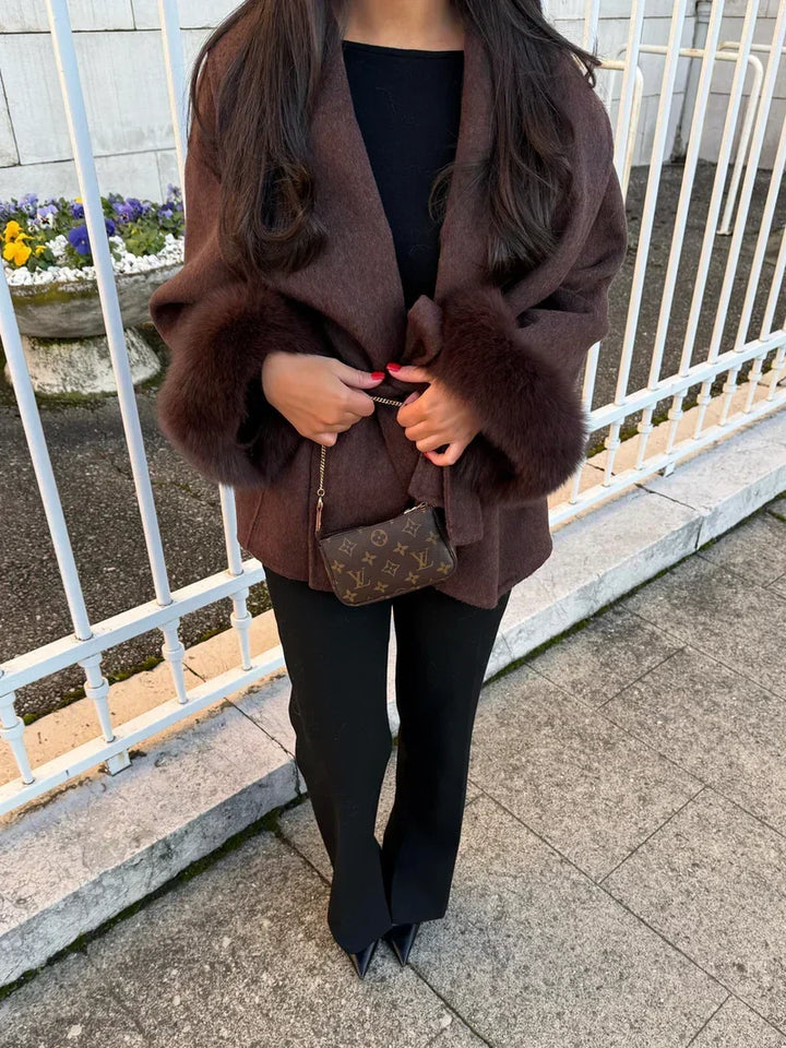 Women's Belted Coat with Faux Fur Cuffs - photo 5
