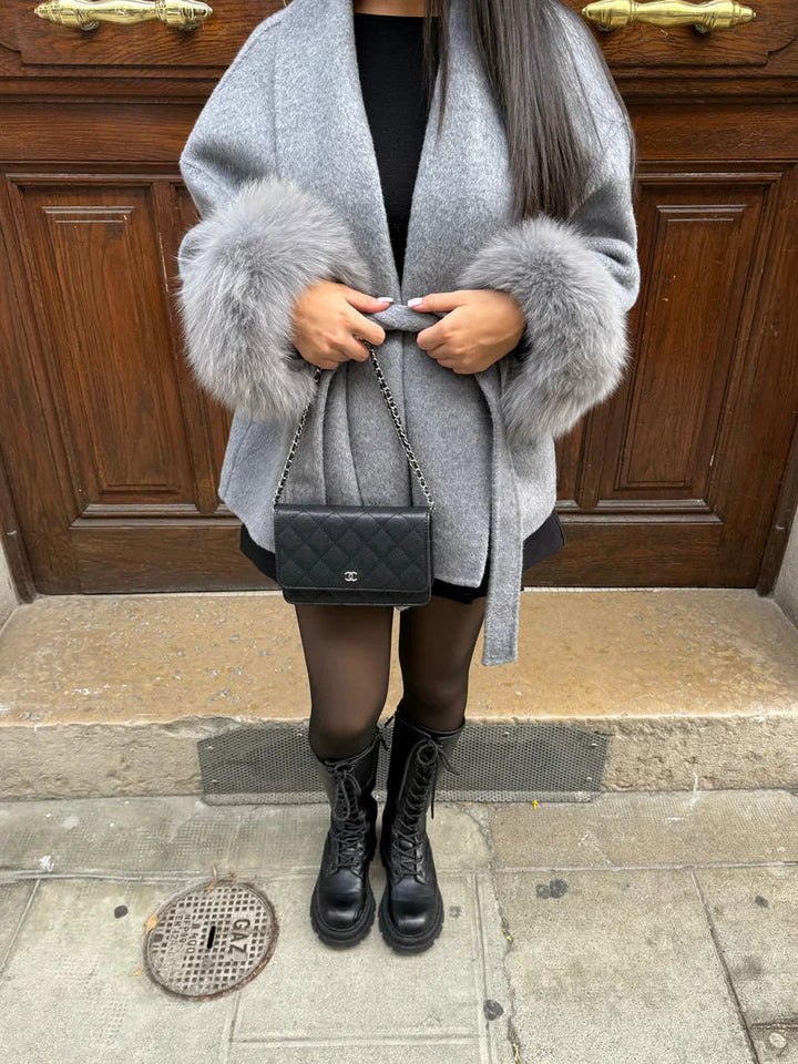 Women's Belted Coat with Faux Fur Cuffs - photo 8