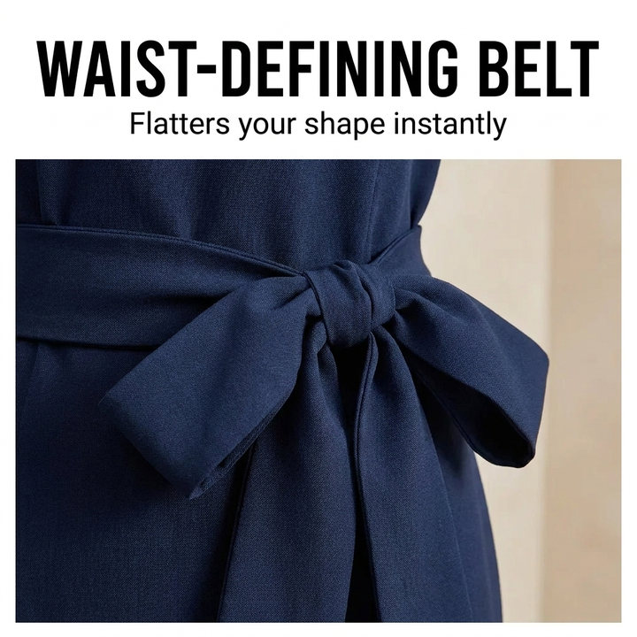 Belted Midi Dress with Lantern Sleeves for Women