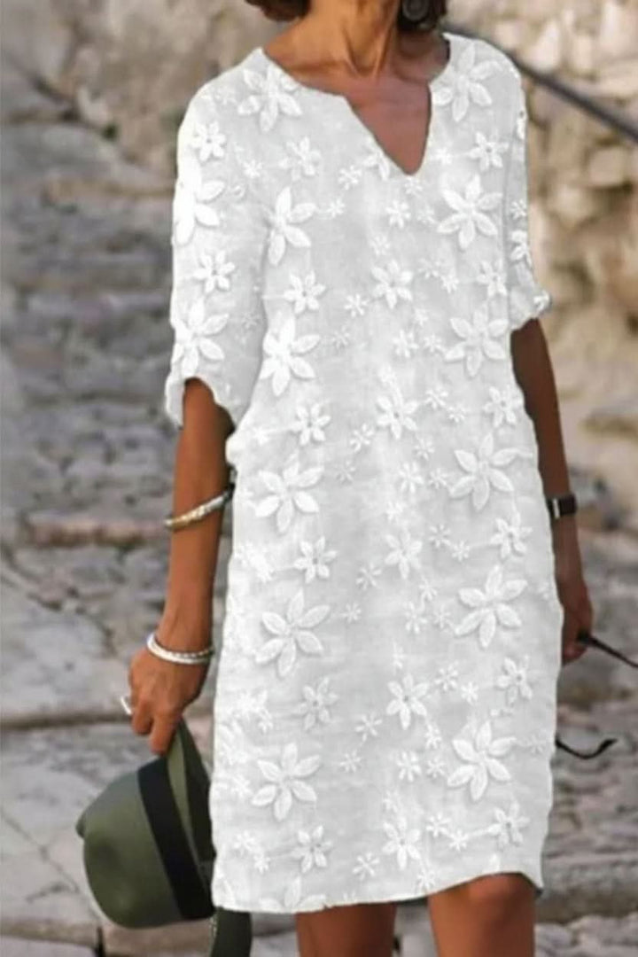 Women's Black Floral Lace V-Neck Midi Evening Dress