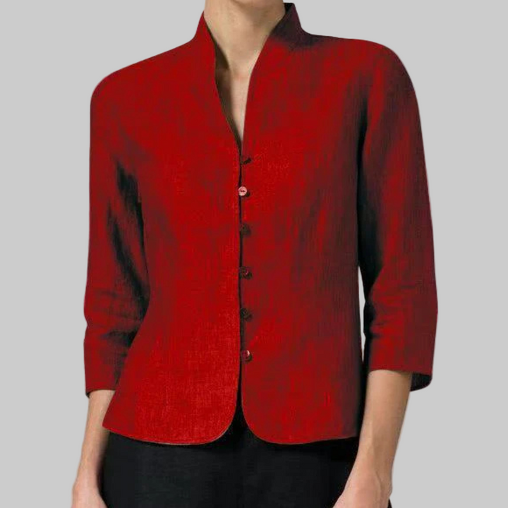 Women's Structured Fitted Blouse with a Mandarin Collar