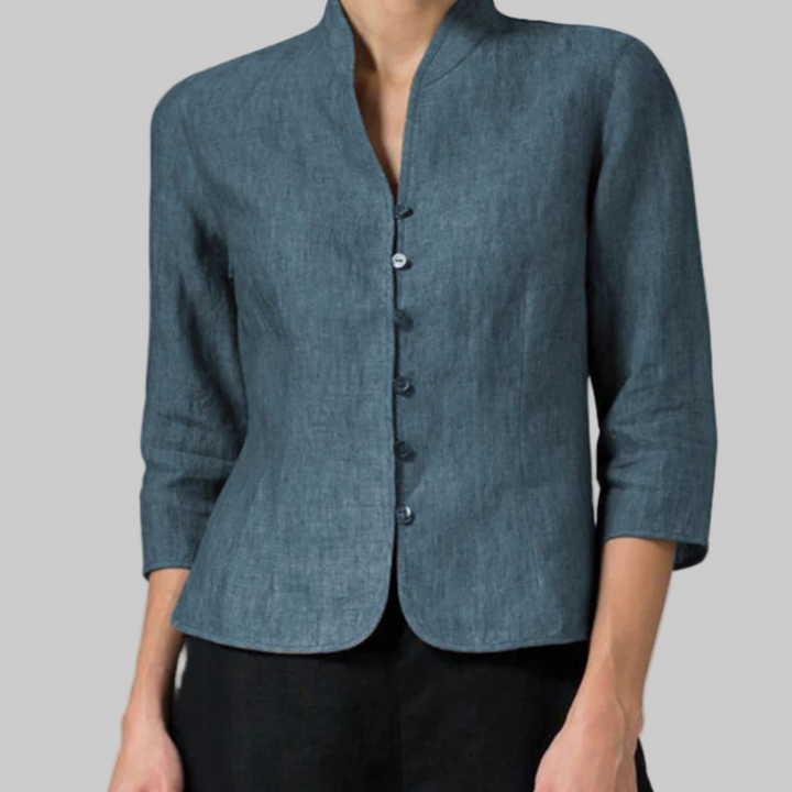 Women's Structured Fitted Blouse with a Mandarin Collar