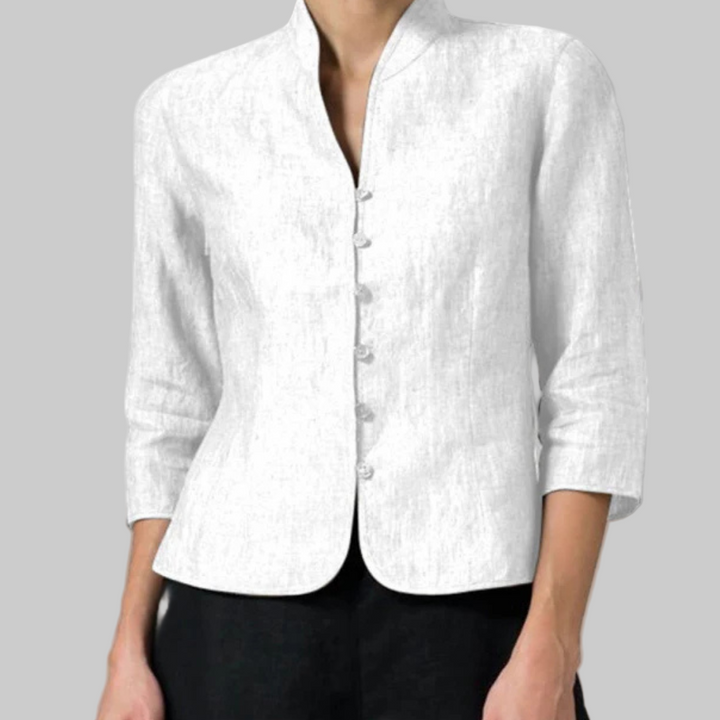 Women's Structured Fitted Blouse with a Mandarin Collar