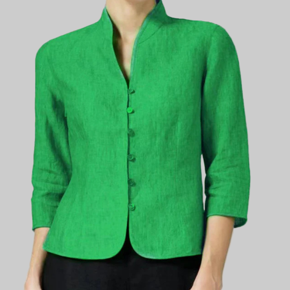 Women's Structured Fitted Blouse with a Mandarin Collar