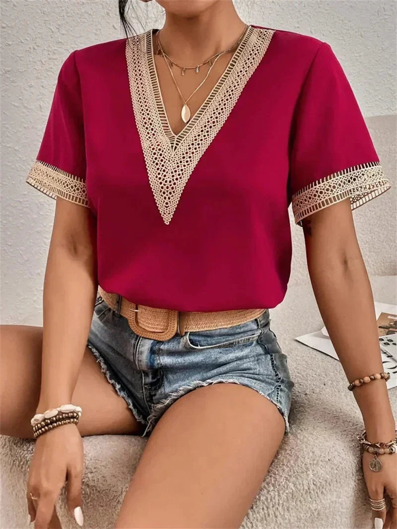 Women's Blouse with Short Sleeves with a Relaxed Fit