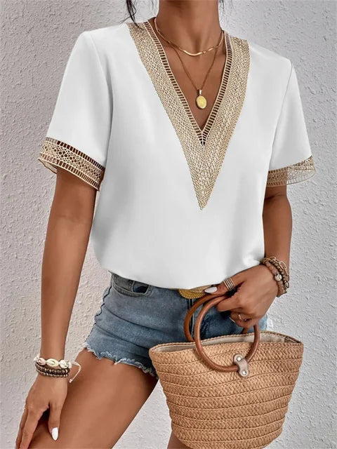 Women's Blouse with Short Sleeves with a Relaxed Fit